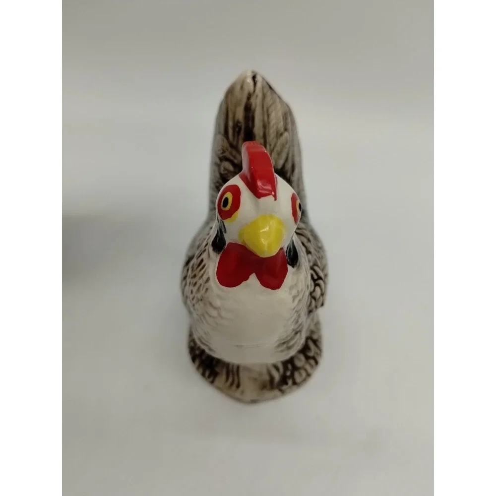 Vintage White Black Rooster and Hen Chicken Salt & Pepper Shakers Japan